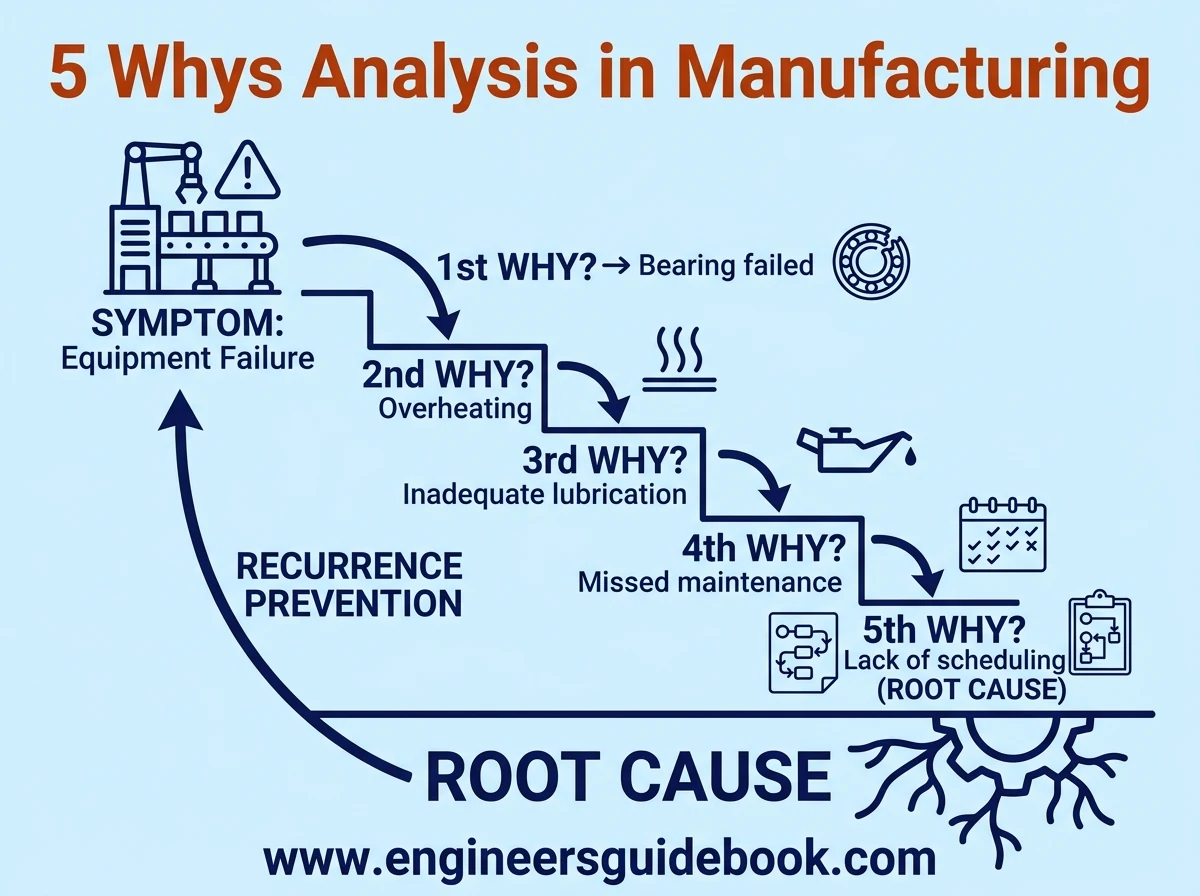 1. 5 whys analysis in manufacturing