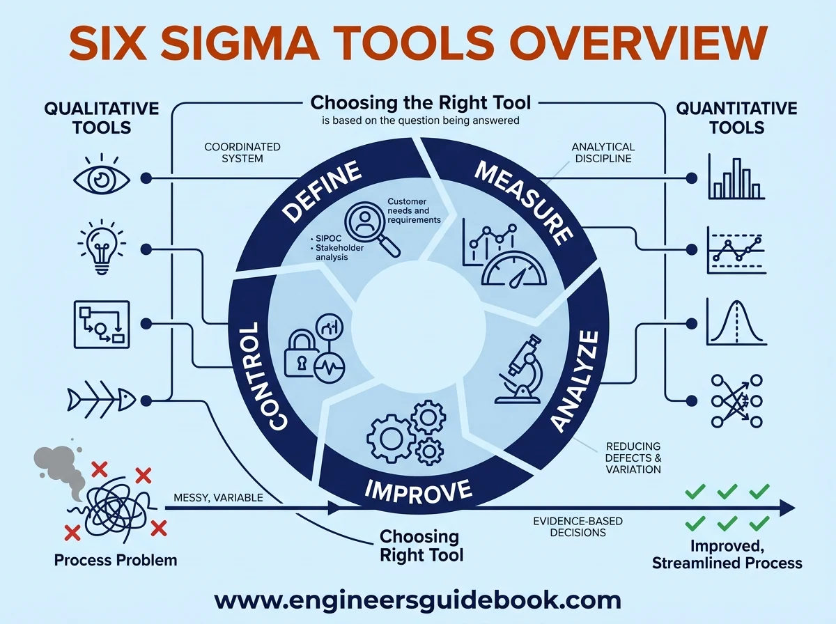 Six sigma tools: 25 tools used in dmaic projects 10 11. Six sigma tools selection