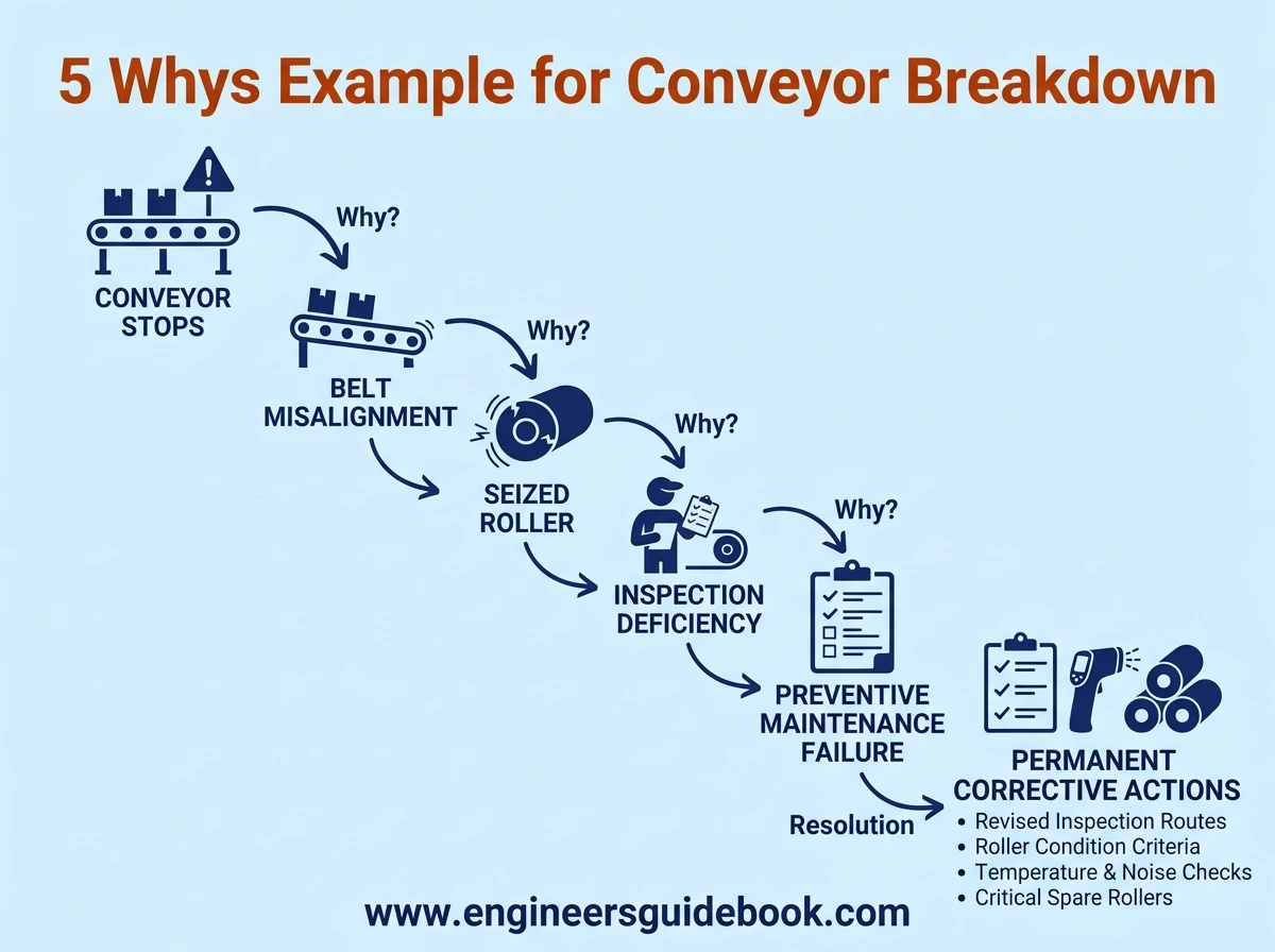 4. 5 whys example for conveyor breakdown