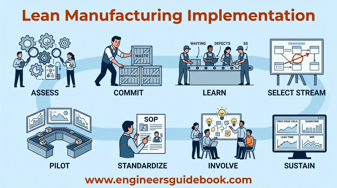 5 principles of lean manufacturing explained with examples 8 8. Lean manufacturing implementation