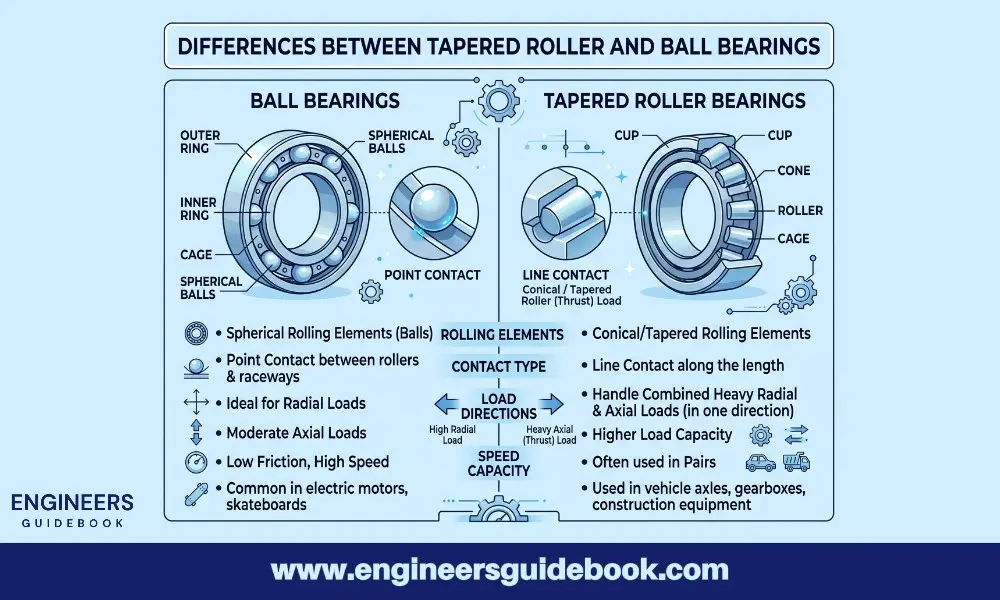 Tapered roller bearings | types and applications | 7 Differences between tapered roller and ball bearings