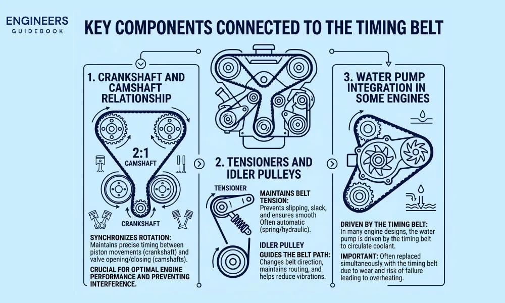 Key components connected to the timing belt