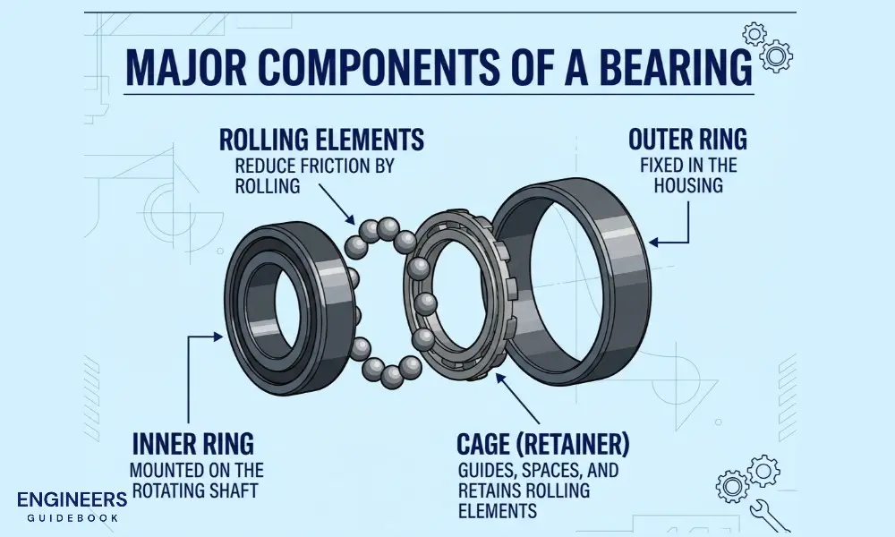 How to choose the right bearing |step-by-step selection guide| 1 Major components of a bearing