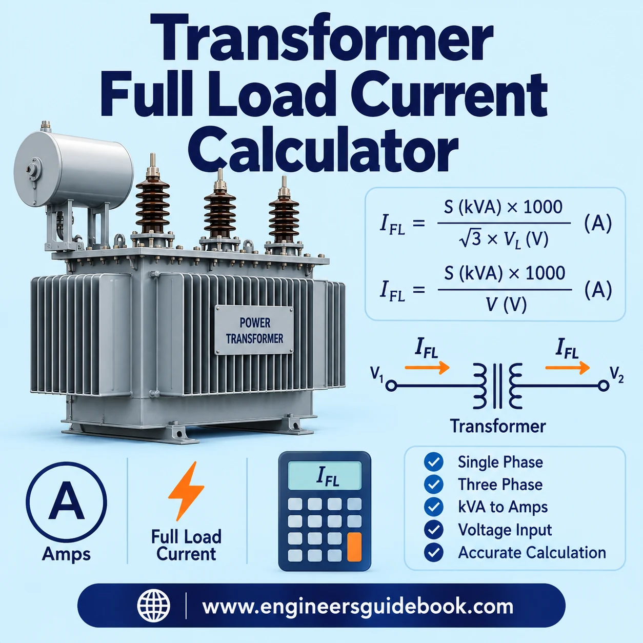 Transformer full load current calculator